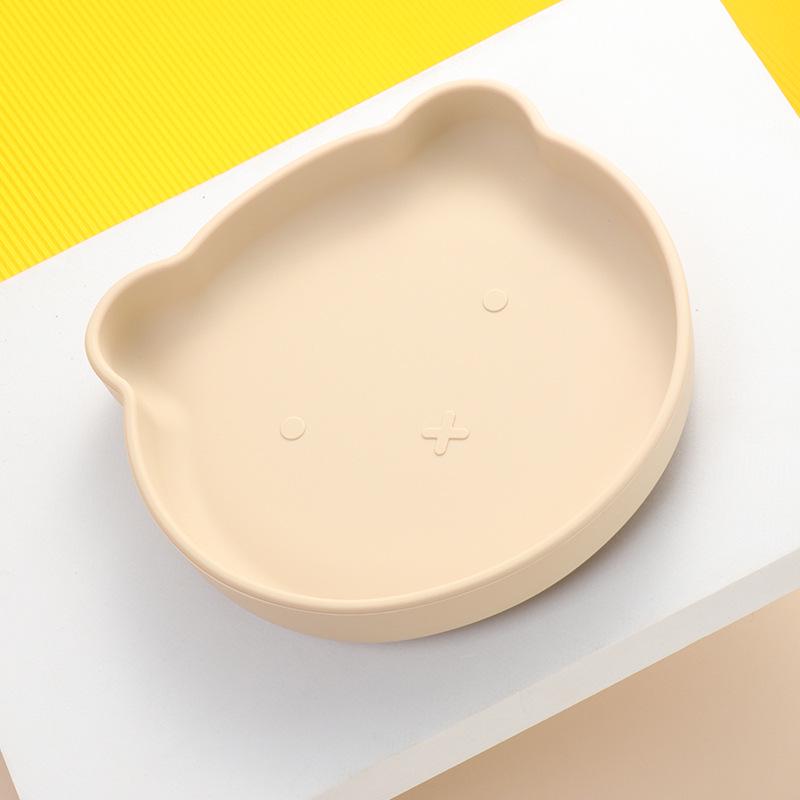 Little Bear Children's Silicone Tableware Set: Anti-Fall Bowl, Plate, and Spoon