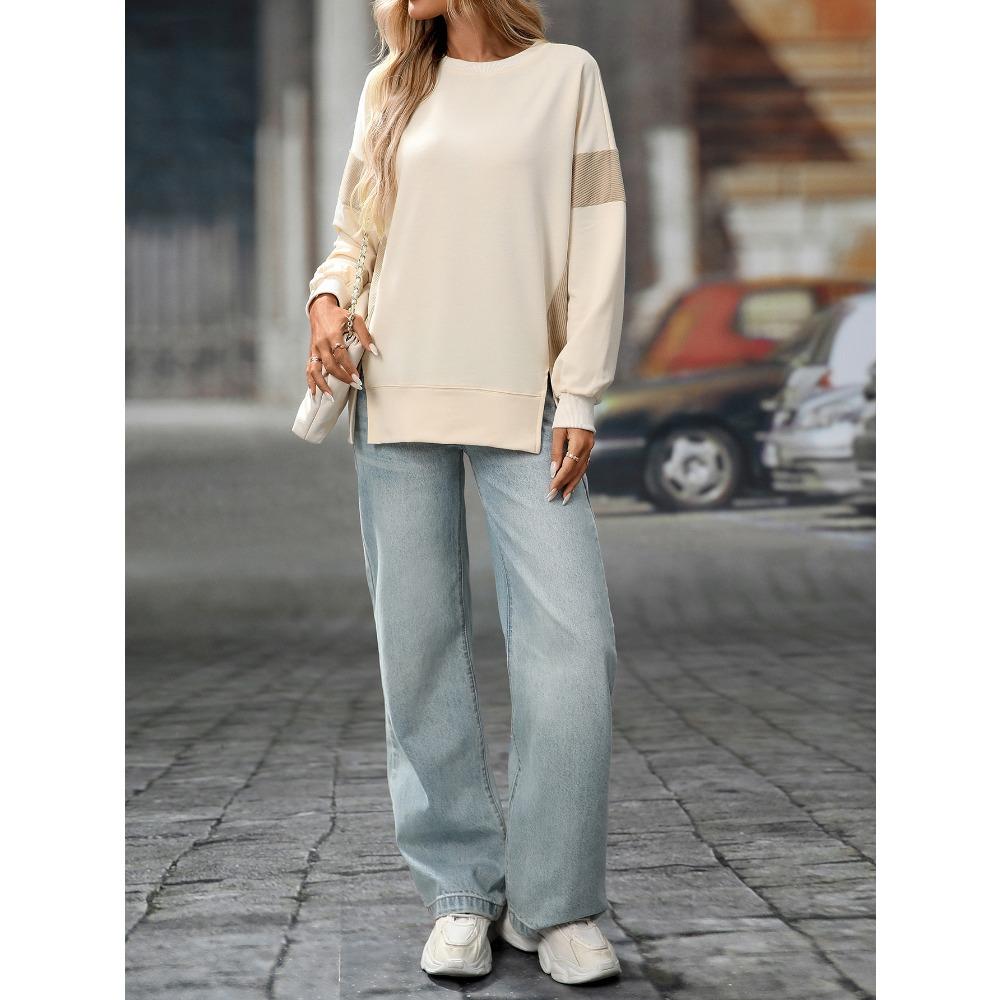 Autumn and Winter Round Neck Color Blocked Versatile Casual Loose Women's Hoodies & Sweatshirts