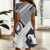 Ladies V Neck Retro Botanical Printed Plus Size Dress Summer Short Sleeve Loose Tunic