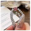 Qiaoen Women's Crystal Bracelet: Gray Moonstone, Strawberry Quartz & Green Rutilated Quartz, Extremely Fine 3mm Beads, Unique Niche Design