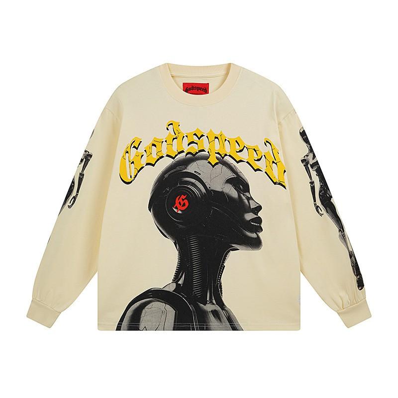 Mens Oversized Cotton Long Sleeve Tee With Skull Graphic Print Streetwear Rock Band Style Loose Fit Teens Adults