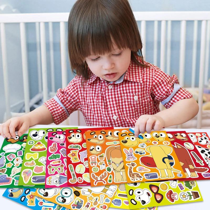 6/12Sheets Bluey Animation Family Cartoon Puzzle Sticker DIY Phone Laptop Luggage Skateboard Graffiti Decals Fun for Kid Gift
