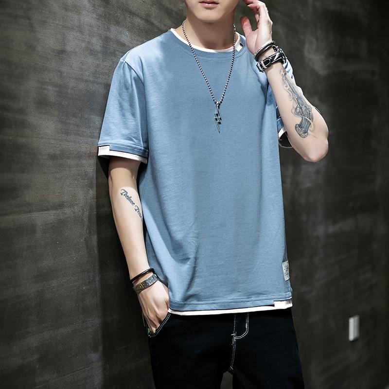 

Casual T-shirt for Men Pure Cotton Breathable Fashion Short Sleeve High Quality Design Casual T-shirt for Men 3XL синій
