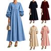 Dames Mode Kleur V-hals 3/4 Mouw A-lijn Jurk met Mouwen voor Casual Kleding