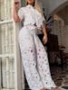 2025 Summer Women's Solid Color Casual Hollow Out Cardigan & Wide Leg Pants Set