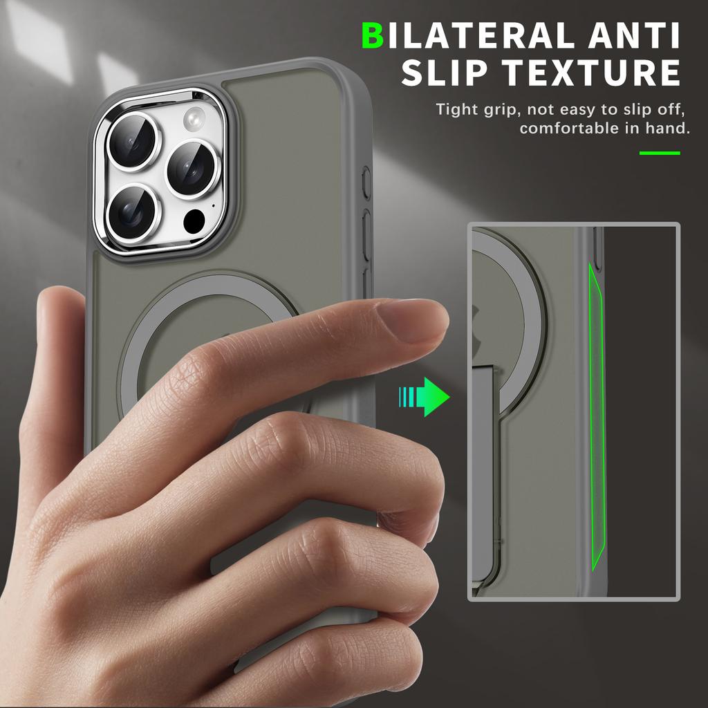 For iPhone 16 Pro Case Compatible with MagSafe PC+TPU Phone Cover with Kickstand