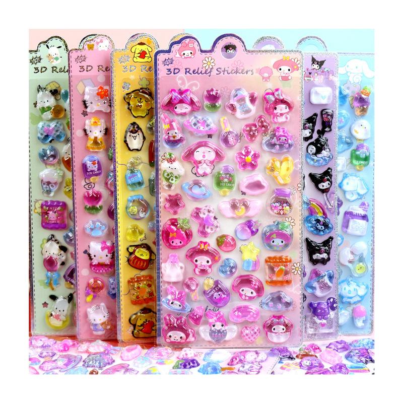 8/48pcs Cartoon Characters Creative 3d Relief Stickers Waterproof Cute Decorative Stickers Cartoon Crystal Stickers Wholesale