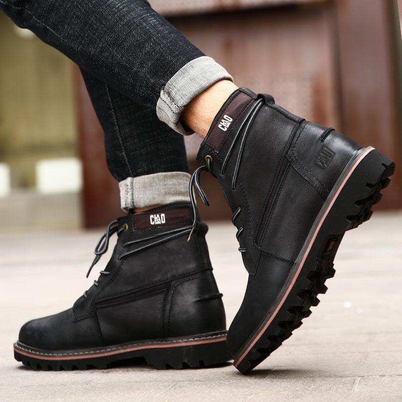 2024 2024 2024 Cow Leather Boots Men Lace Up Ankle Boots Platform Shoes Autumn Winter Ladies Shoes Outdoor Vintage Boots for Men