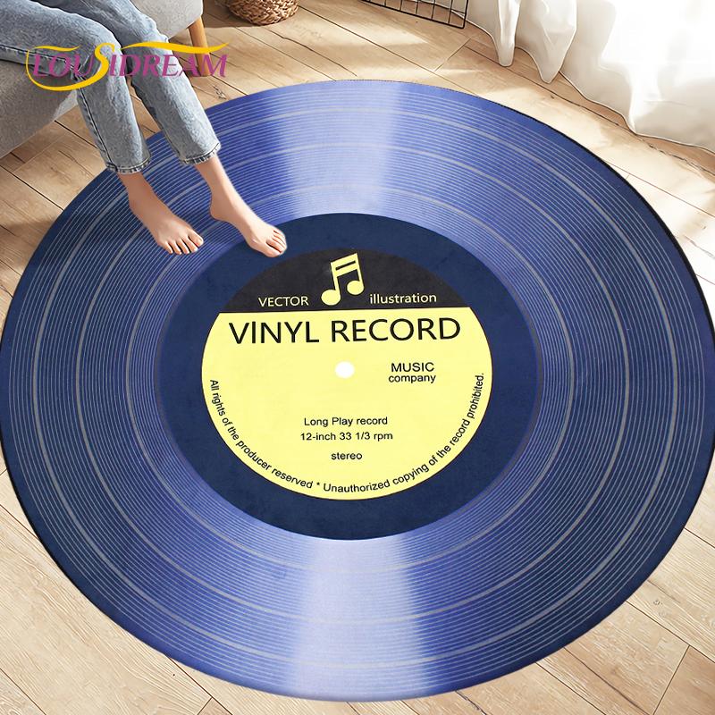 Classical Music Vinyl Record Round Rug,Carpets for Living Room Chair Decoration,Children's Play Crawling Soft Non-slip Floor Mat