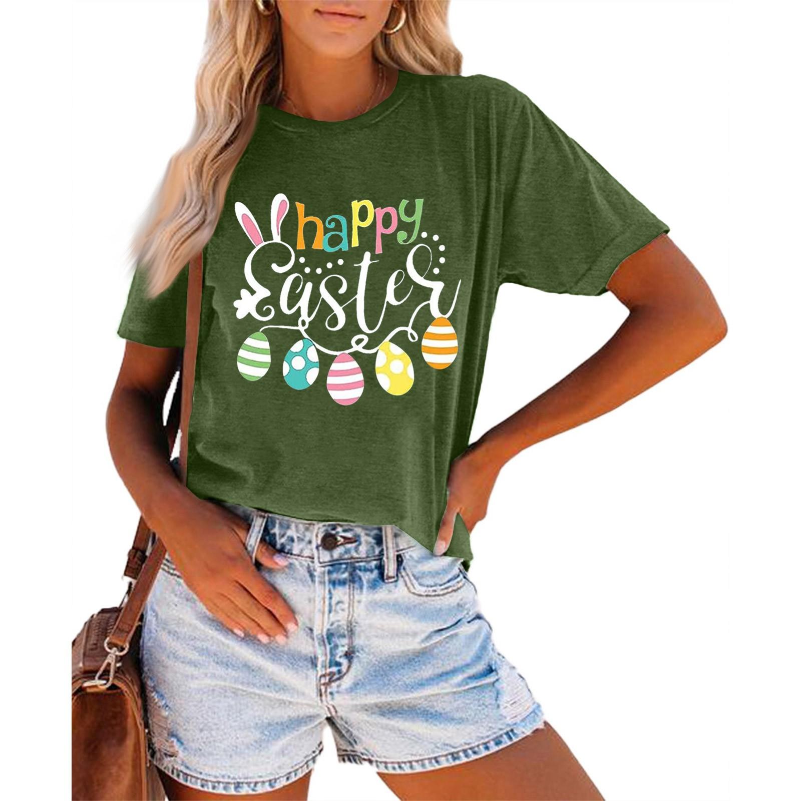 

Женская модная повседневная летняя удобная блузка с круглым вырезом и коротким рукавом с принтом L армия зеленый