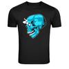 Blauw Schedel Rokende Schedel Donker Grafisch T-shirt