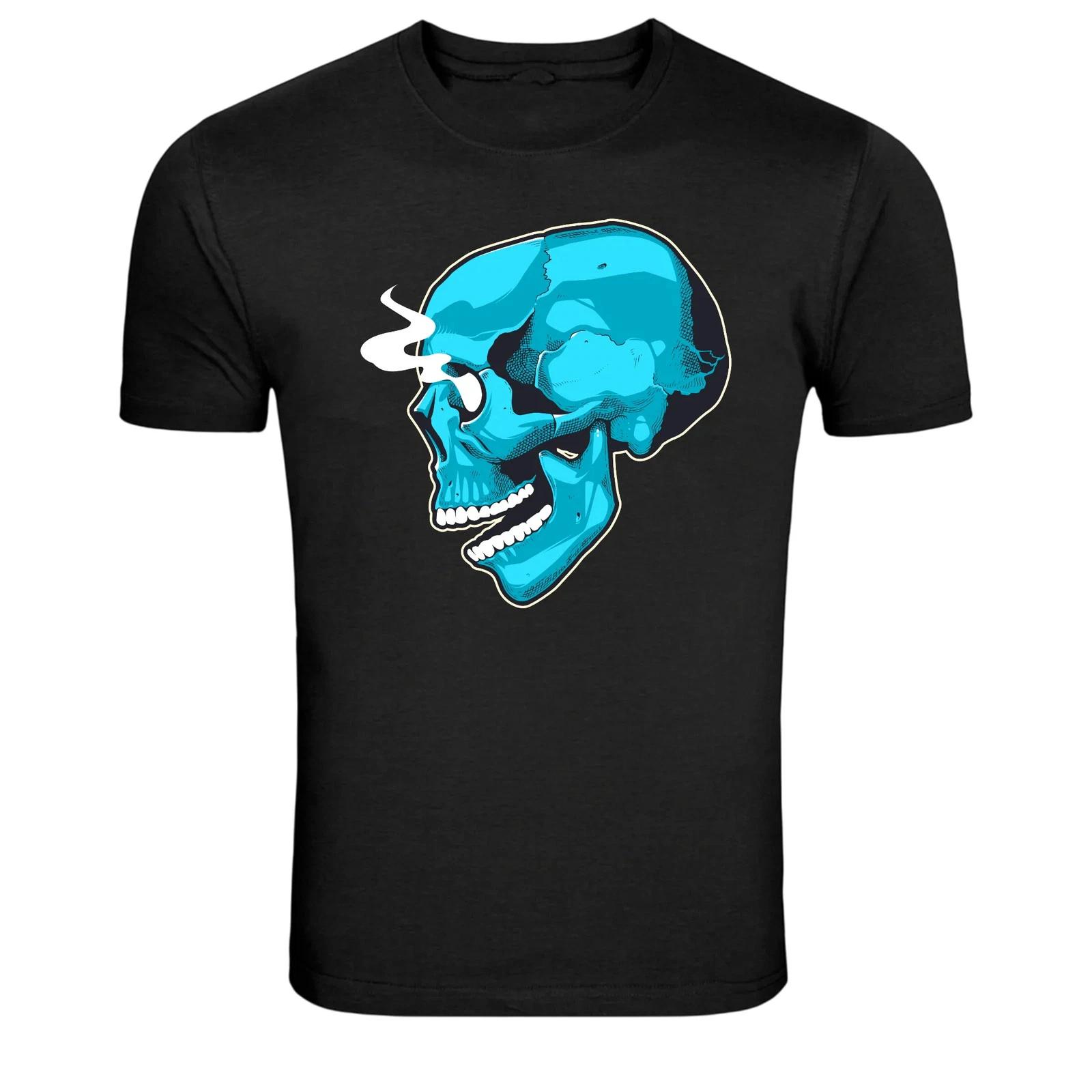 Blue Skull Smoking Skeleton Dark Graphic T-Shirt 3XL