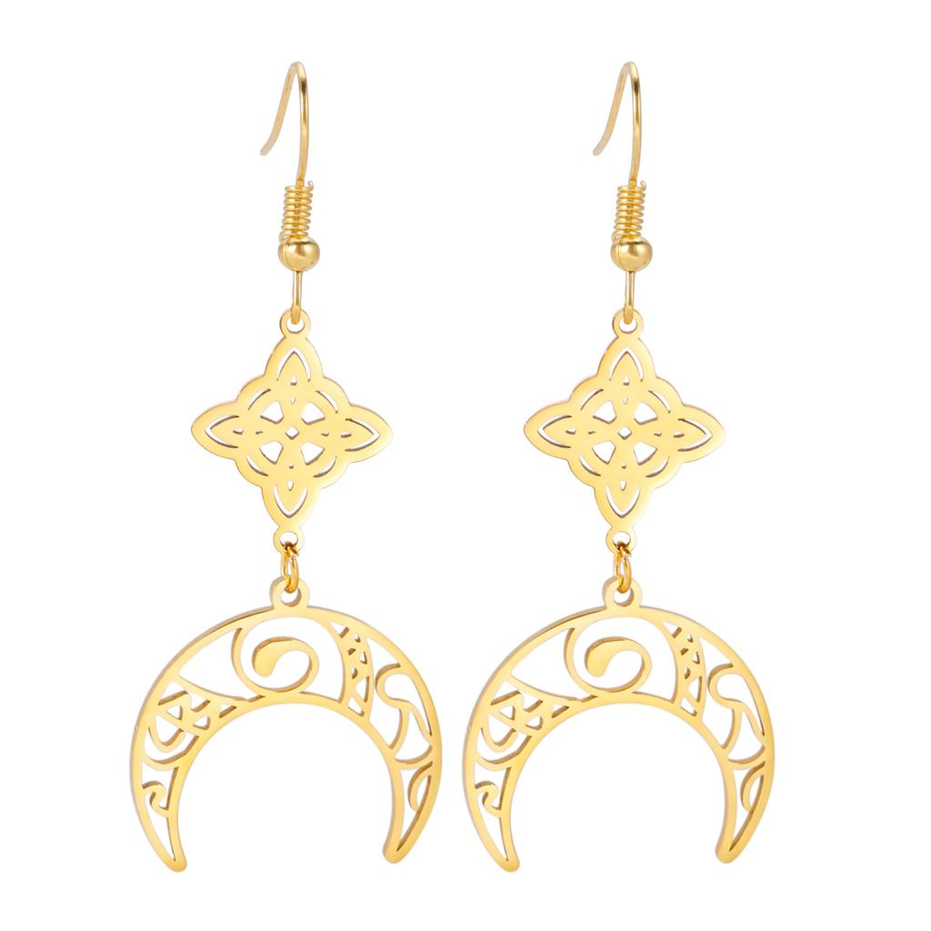 Fashion Long Hollow Moon Double Hole Tassel Earrings Simple Versatile Slimming Earrings