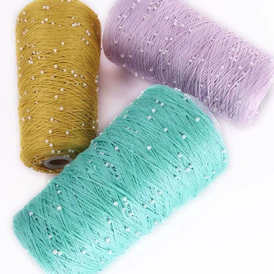 350g 70% CottonSoft Crochet Hand Pearl Beaded Yarn  Lace 6# Hand-Knitted Thread For Summer Knitting Sweaters Hats Scarves Luxury