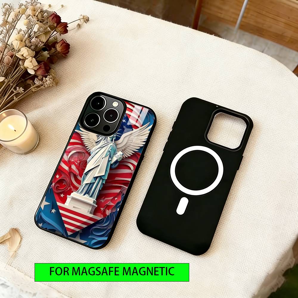 Artistic American Flag Phone Case For iPhone17,16,15,14,13,12,11 Plus,Pro Magnetic For Magsafe Wireless Charging