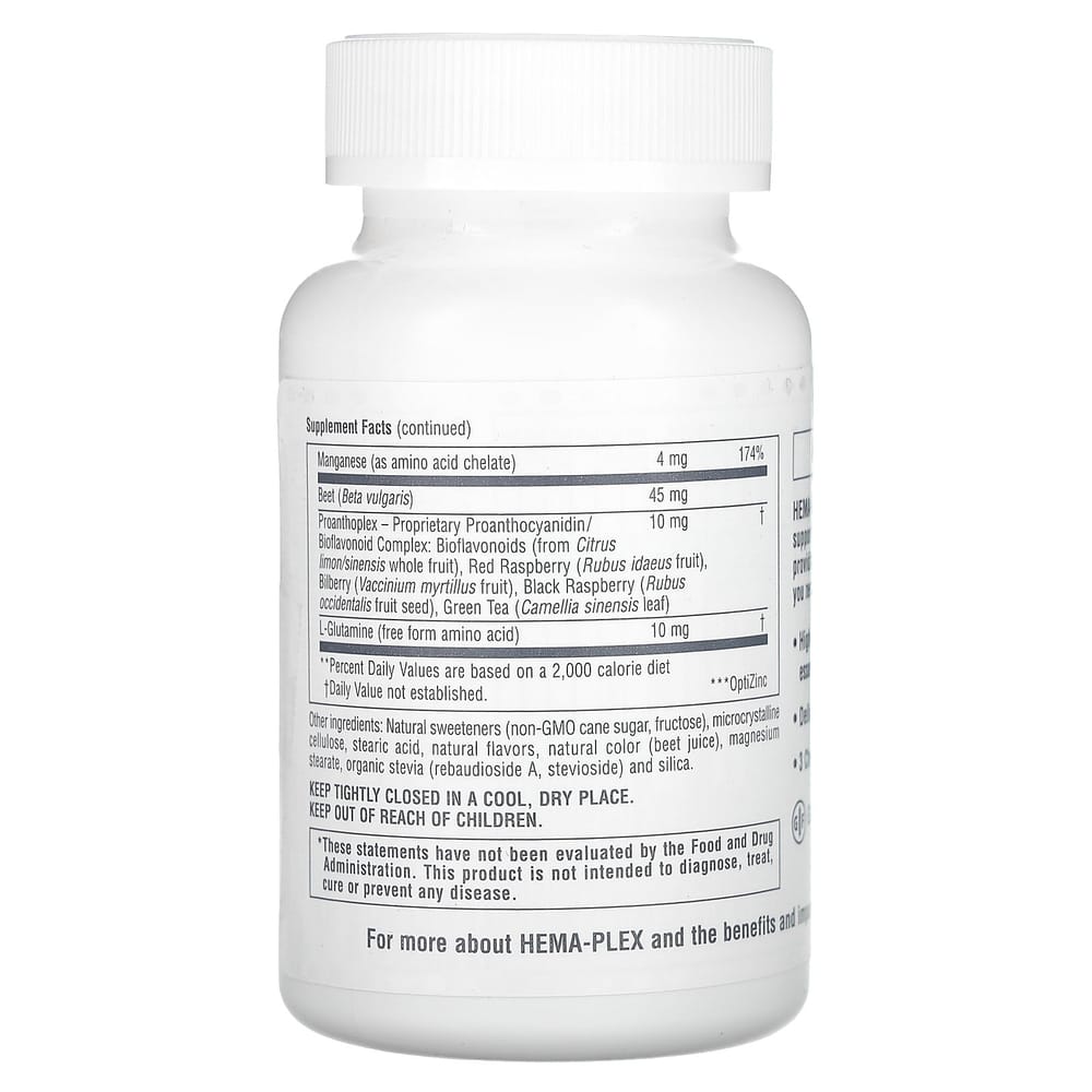 Nature's Plus Hema-Plex Iron Chewable Tablets, Mixed Berry Flavor, 60 Count