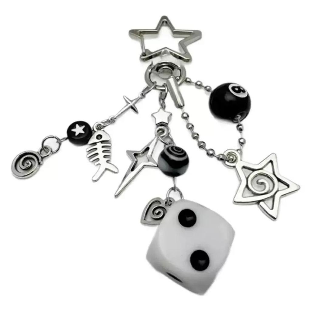 Practical Unique Star Black Eight Keychain With Dices Designs Accessory for Trendy Adults and Game Enthusiasts