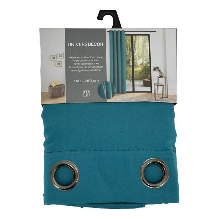 Set of 2 Soundproof and Thermal Blackout Curtains Lined with Fleece "Arctic" Peacock