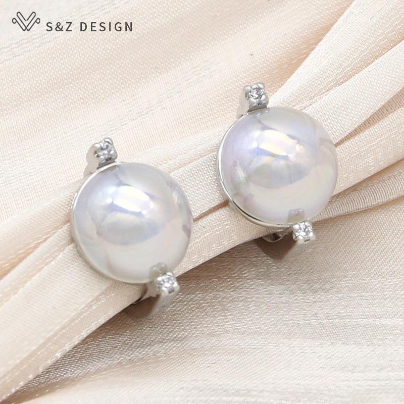 Mote Runde Simulert-perle Dråpeøreringer For Kvinner Bryllup Rose Gull Farge Cubic Zirconia Smykker Eardrop