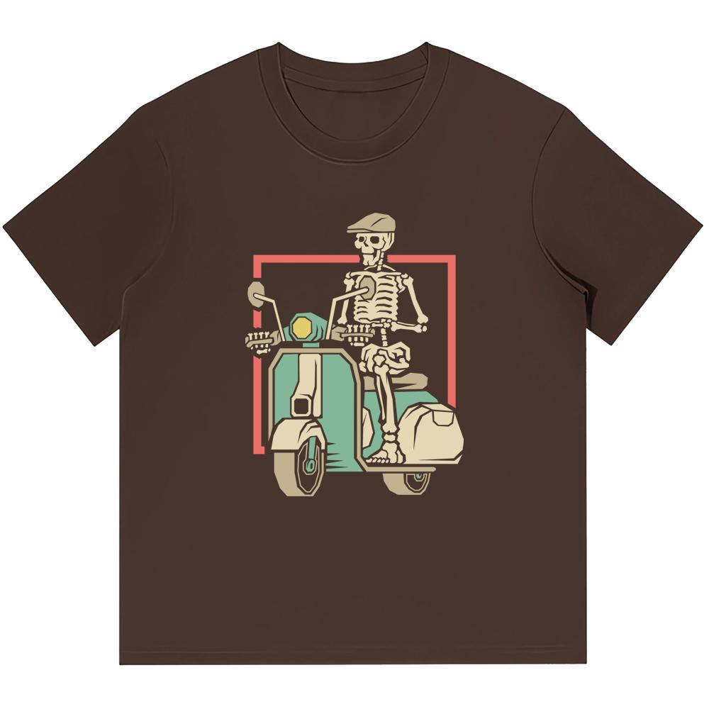 

Мужские футболки из плотного хлопка 230GSM, футболка со скелетом для езды на скутере и принтом в стиле ретро, ​​панк, Harajuku, повседневные уличные футболки