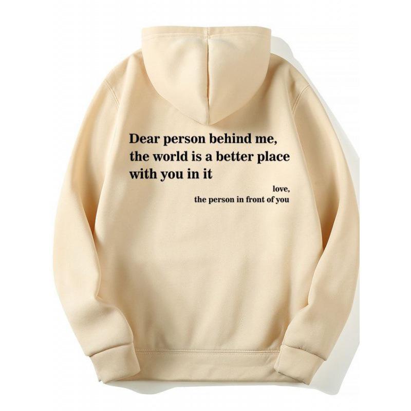 

Unisex Drop Shoulder Plus Velvet Hoodie with Drawstring, Solid Color, Letter Print & Kangaroo Pocket. 2XL