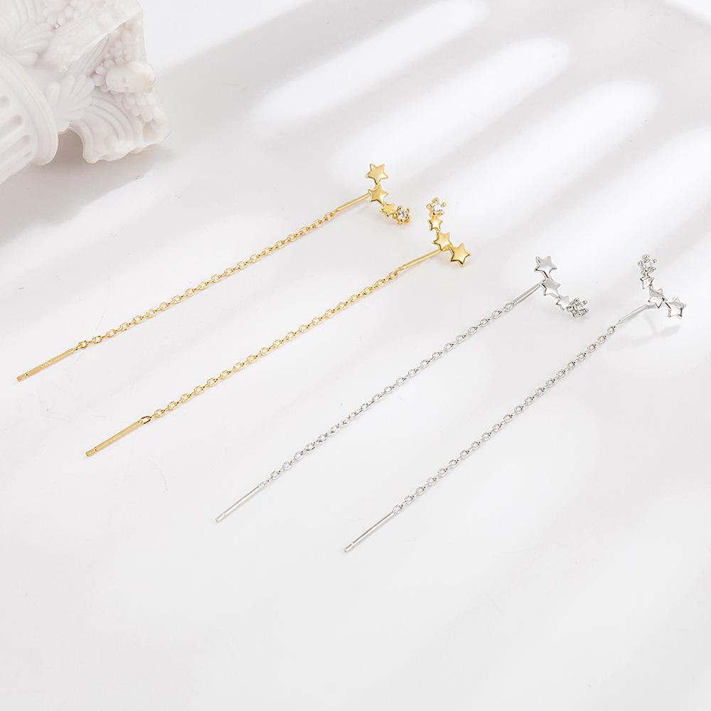 Romantic Six-star Fringed Ear Line Women's Cold Wind Zircon Stud Earrings Temperament Earrings Long Earrings Super Fairy Temperament Earrings
