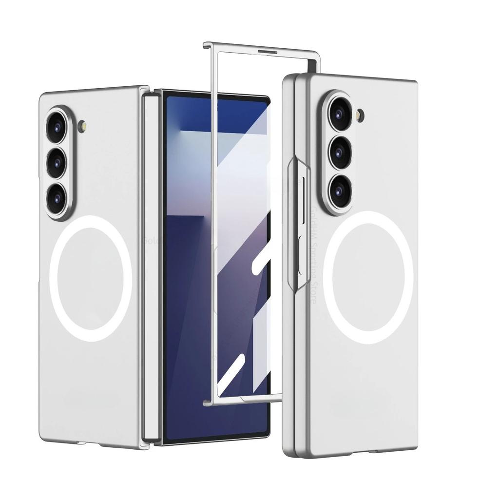 Luxury Magnetic Wireless Charging Rugged PC Case For Samsung Galaxy Z Fold 7 6 5 Full-pack Screen Front HD Film Shockproof Cover