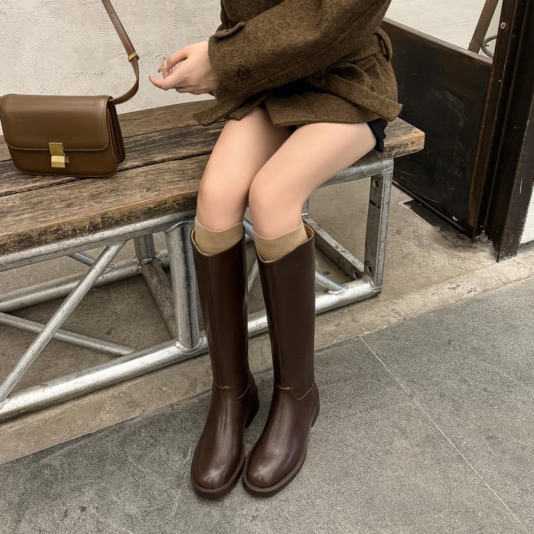 

Personalized British style boots women s thin knight boots round head thick heel versatile high boots autumn and winter boots 39