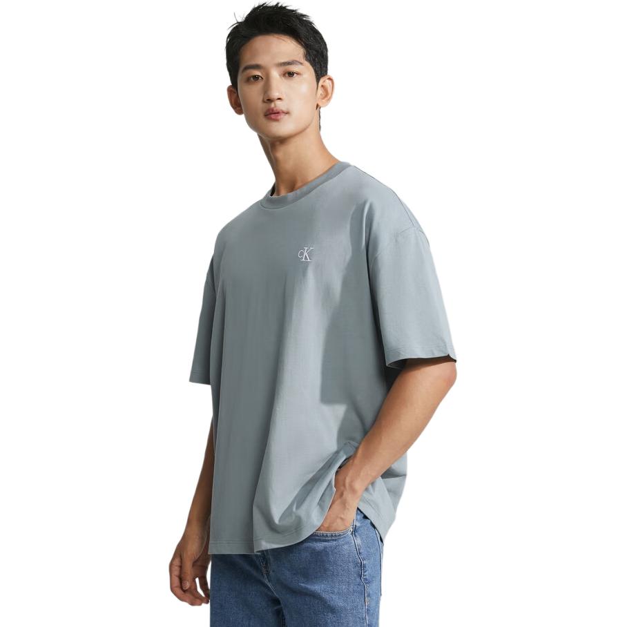 Calvin Klein Alphabet Logo Crew Neck Short Sleeve T-Shirt SS23 Unisex Tops Grey Blue J400280-PN6