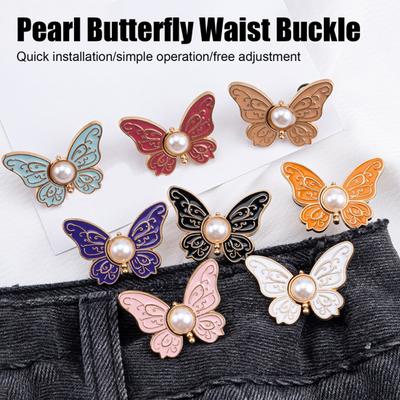 2 Pairs Pant Waist Tightener Adjustable Butterfly Button Pins Pants Clips Detachable Decorative Waist Buckles for Loose Jeans Pants Skirts