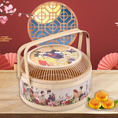 Moon Cake Basket Decorative Large Capacity Hand Made Storage Food Round Colorful
