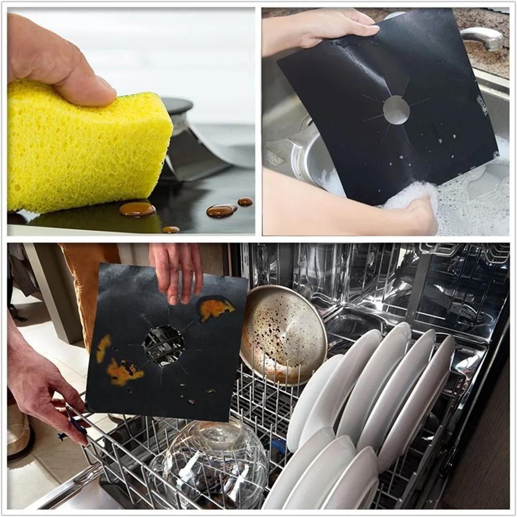 4Pcs Gas Stove Protectors Kitchen Reusable Burner Covers Mat Protector Cleaning Pad Liner Cover top  gas stove protectors