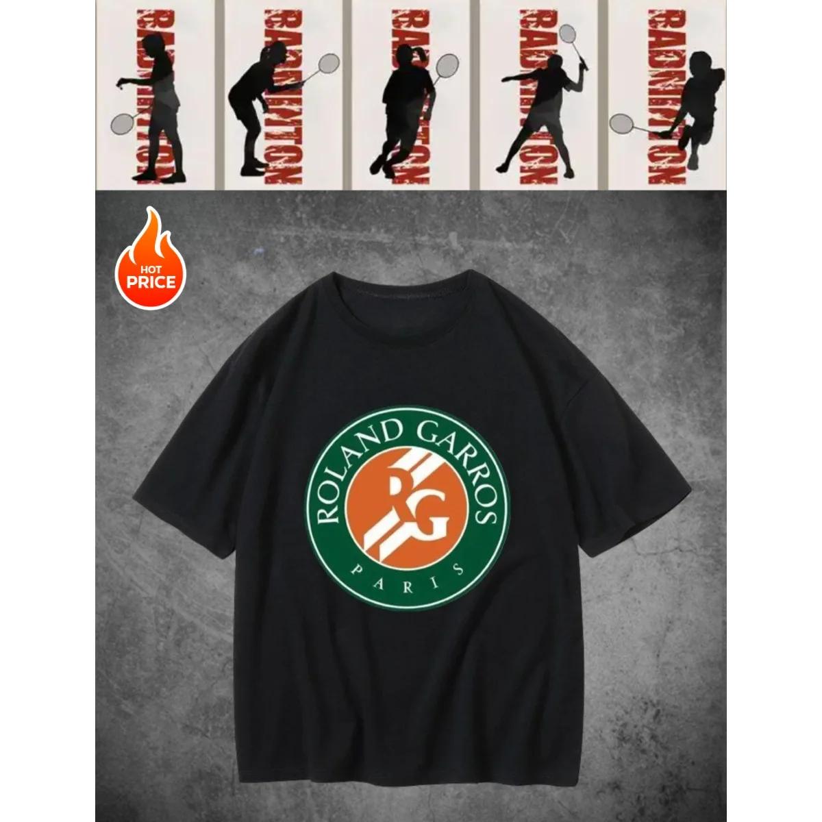 

YvonneArt Чоловіча тенісна футболка 1 шт. 100% бавовна Круглий виріз Короткий рукав Дихаюча Звичайна посадка Roland Garros Париж 220 г/м2 Чорний M
