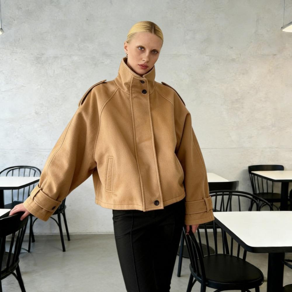 Cappotto in Lana da Donna Autunno/Inverno, Taglie Europee e Americane, Collo Rialzato, Monopetto, Stile Elegante.