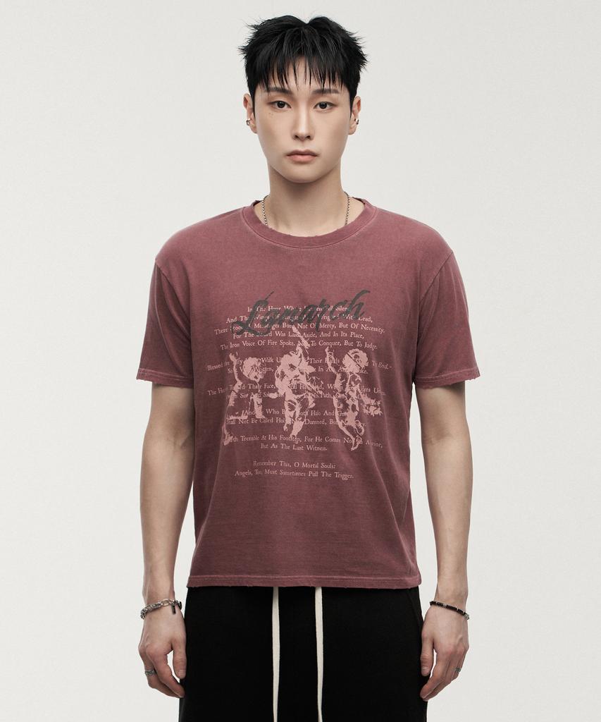 LANARCHIVE [0131] Pigment Angel Short Sleeve T-Shirt - Burgundy