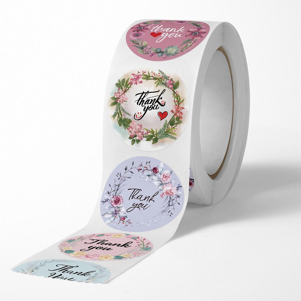 Floral Wreath Thank You Stickers | Suitable for Office Decor, Envelope Sealing, Party Decorations, Office Supplies