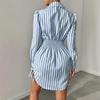 Women's Long-sleeved POLO Collar Sexy Side Drawstring Shirt Dress