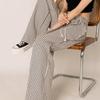 145cm Women's Black & White Striped Wide-Leg Summer Pants - Petite Casual Loose Fit