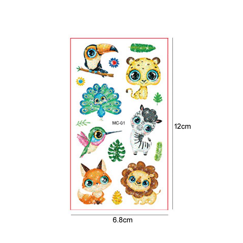 10 Sheetsset Children'S Colorful Glitter Tattoo Stickers Cartoon Animal Unicorn Butterfly Temporary Fake Tattoos Kids Gift