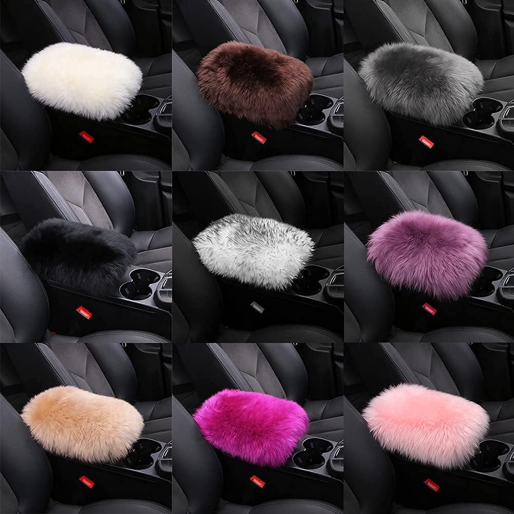 LLB Auto Center Console Cover Pad Universal Fit for SUV/Truck/Car,  Sheepskin Wool Fur Car Armrest Seat Box Cover, Furry Fluffy Auto Armrest Cover