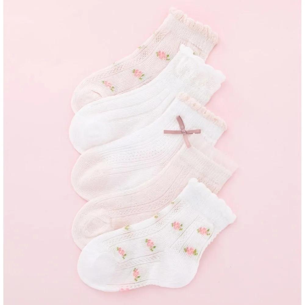 5 Pairs of Girls' Summer Thin Socks, Children's Lace Butterfly Breathable Mesh Socks