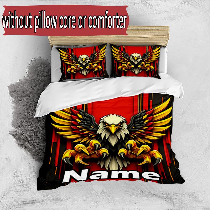 3pcs Duvet Cover Set (1*Duvet Cover + 2*Pillowcase, Without Core), Custom Name Go Ahead Eagles Pattern Bedding Set, Home Bedroom Decor Gift