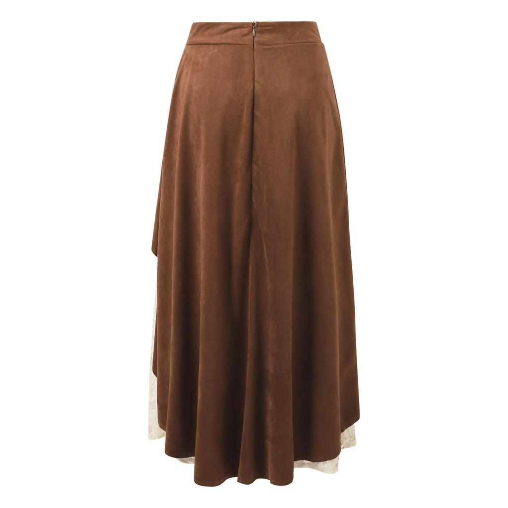 Ladies' Retro Western Suede Lace Patchwork Skirt