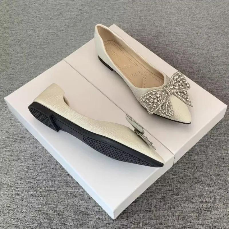 Fashion Women's Flat Shoes Bridesmaid With Crystals Anti-slip Shallow Ladies Footwear Summer 2025 Spring Chic and Elegant Popular On Y2k