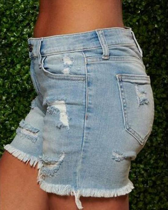 Plus Size Women's Slimming Ripped Raw Hem Denim Shorts