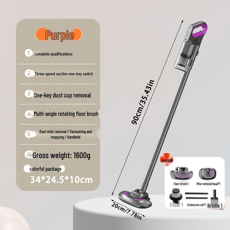 3-in-1 Wireless Handheld & Upright Vacuum Cleaner: High-Power, Strong Suction, Small, Mite-Removal Rechargeable - Large English Box фиолетовый