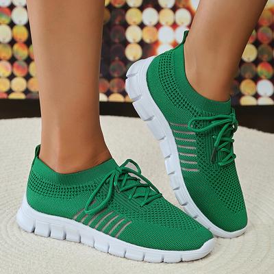 Fashion Green Soft Sole Knit Walking Shoes for Women 2024 Comfortable Breathable Mesh Sneakers Woman Plus Size Lightweight Casual Flats