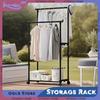 Movable Double Rod Clothes Rack Bedroom Floor Hangers Heavy Duty Coat Shelf with Wheels Organizer Home Shoe Hat Storage Racks