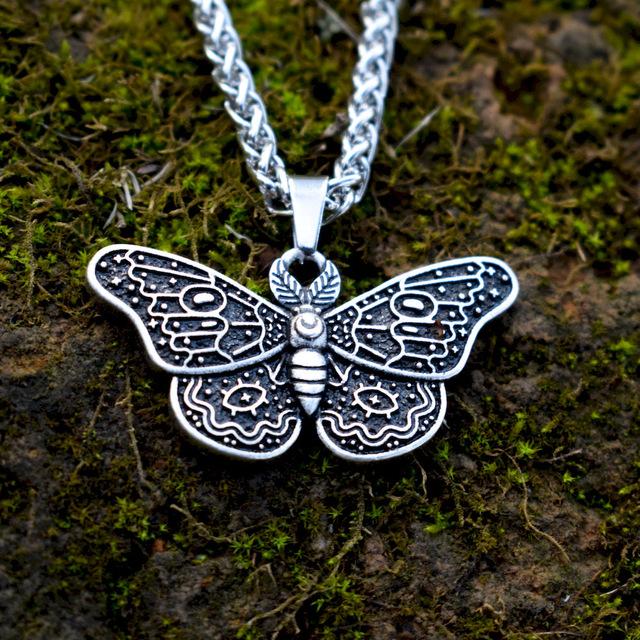 Halloween Dead Head Skull Pendant Women Moth Necklace for Christmas Gift