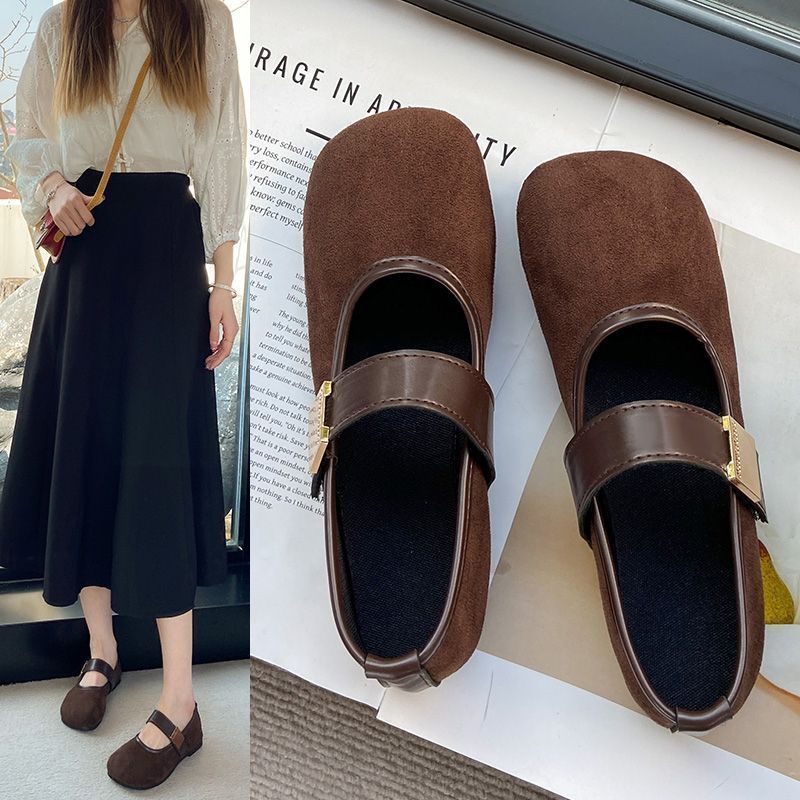 Ladyshoes Versatile Fashion Women's Shoes Retro Square Head Shallow Mouth Small Single Shoes One Word Mary Jane Flat Bottom Soft Sole 2025 New